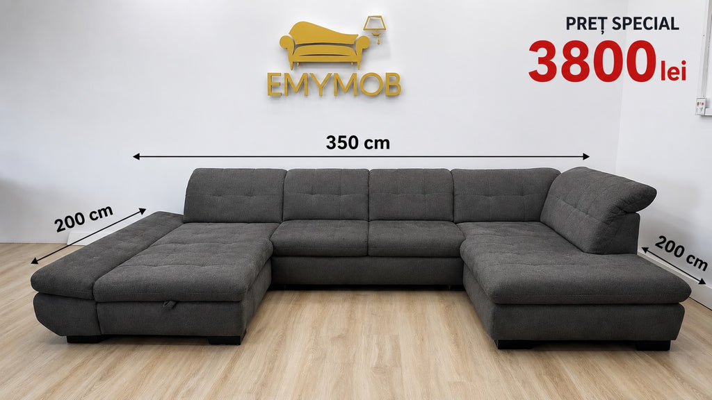 Colțar U Extensibil cu Ladă Depozitare 350x200 cm