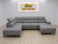 Colțar în formă de U „Kloe I” – extensibil, tetiere reglabile, confort premium | EMYMOB 342 cm/ 202 cm/ 178 cm