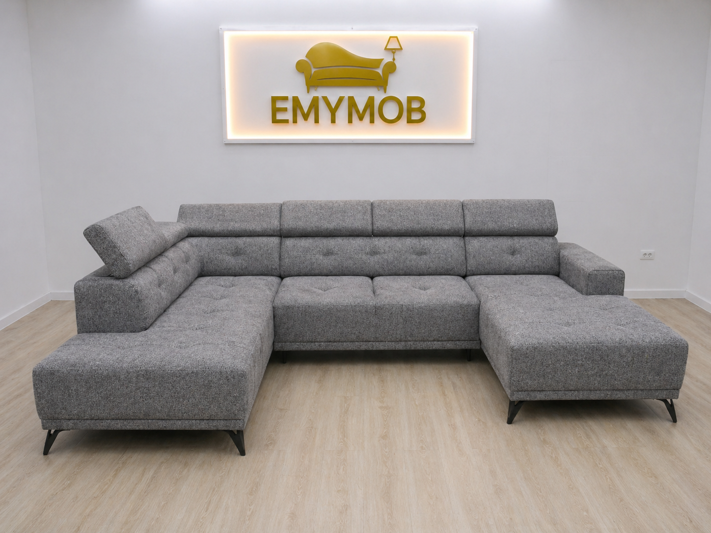 Colțar în formă de U „Kloe I” – extensibil, tetiere reglabile, confort premium | EMYMOB 342 cm/ 202 cm/ 178 cm