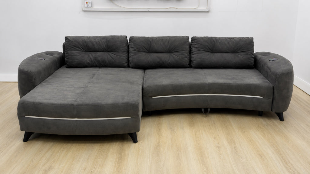 Colțar extensibil premium cu LED, boxe Bluetooth și ladă de depozitare – 335 x 185 cm