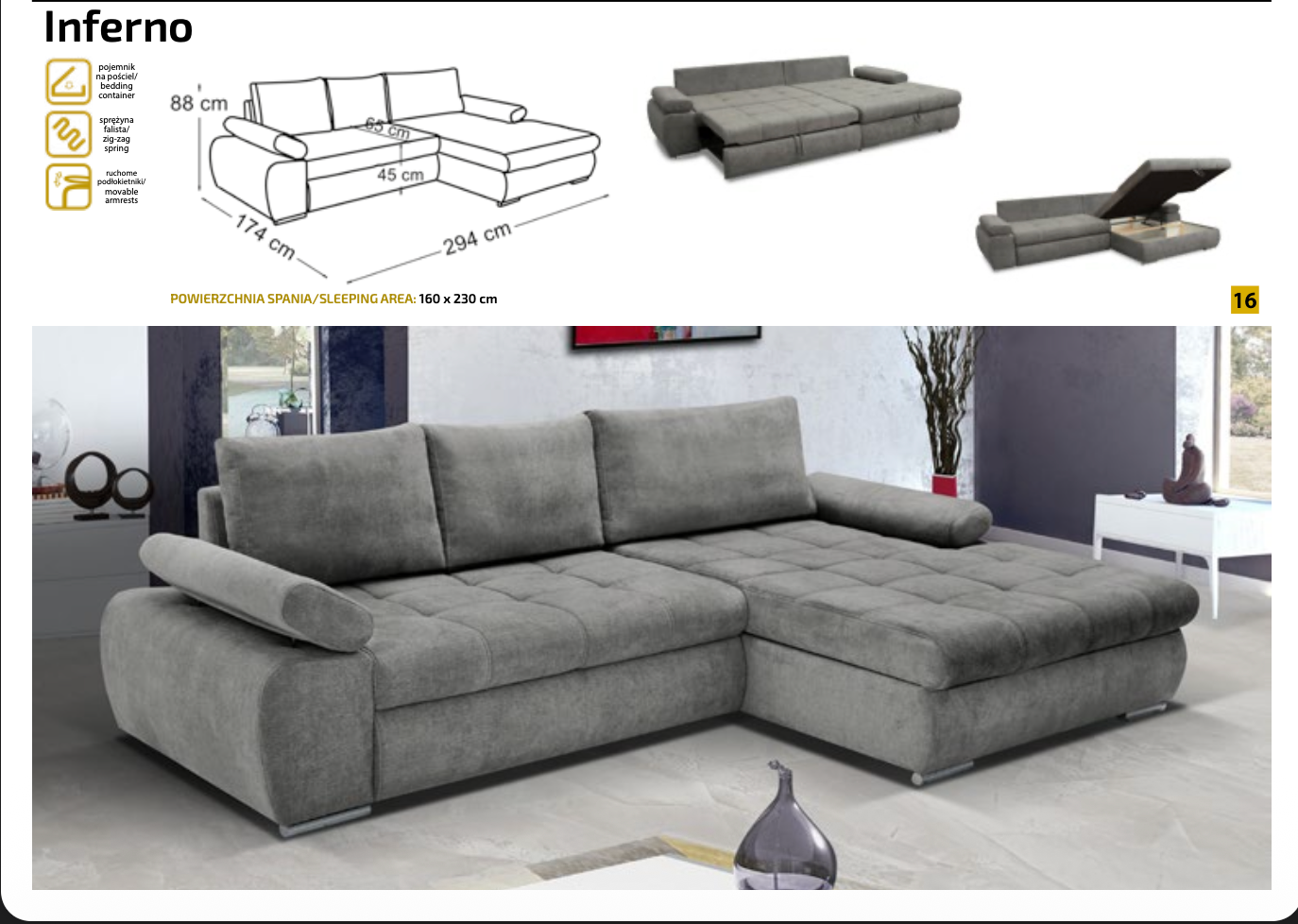 Colțar extensibil „INFERNO” – modern, confort și funcționalitate 295 cm / 175 cm