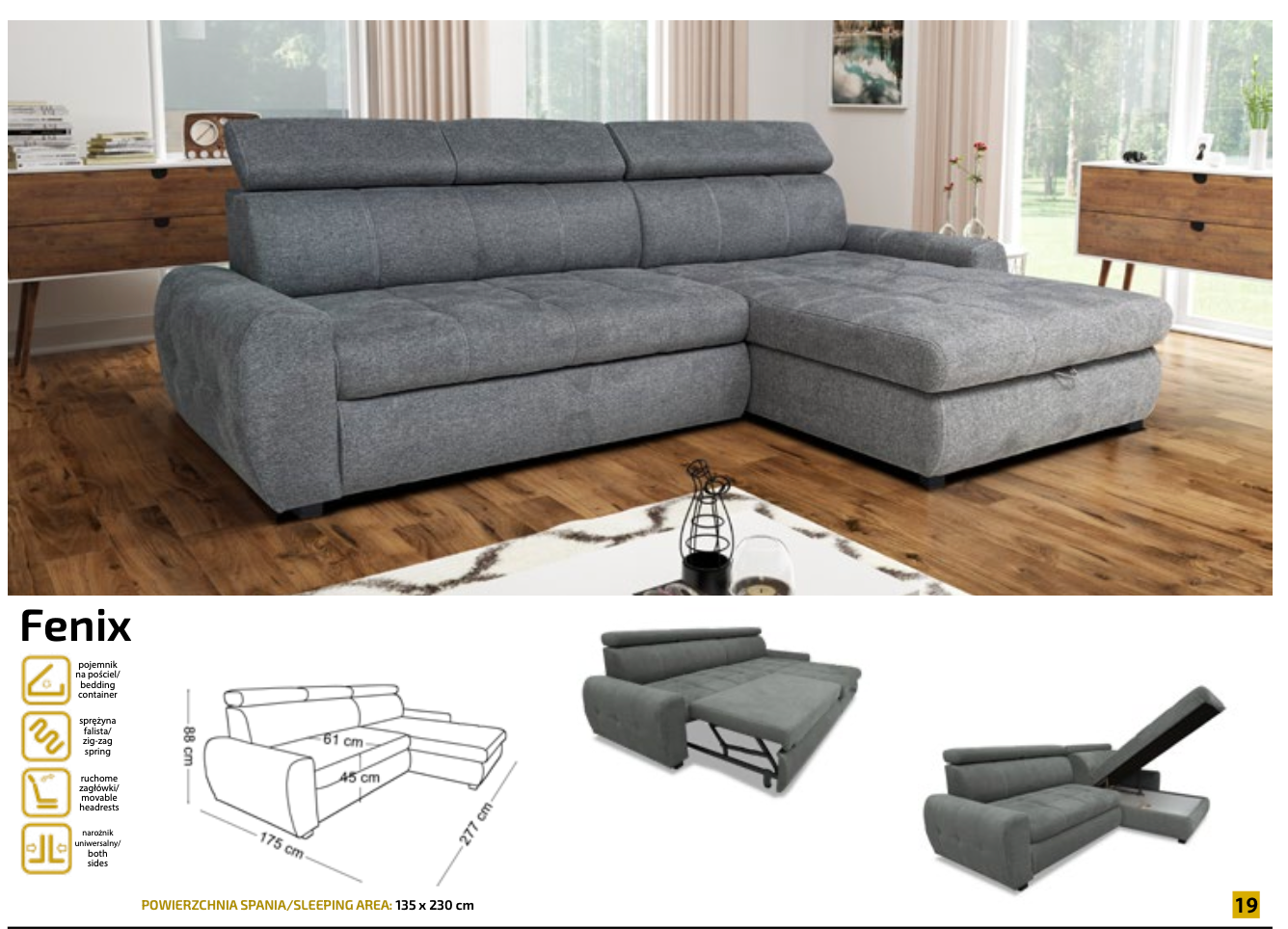 Colțar extensibil „FENIX” – modern, confortabil și versatil | EMYMOB 280  Cm/ 175 Cm