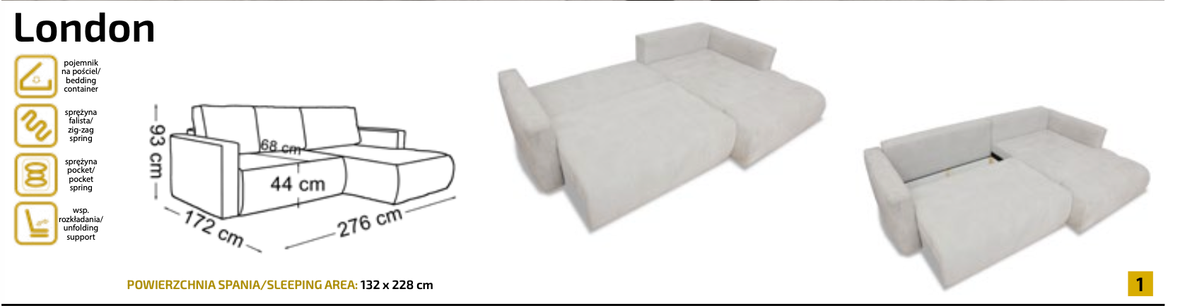 Colțar Extensibil 276 Cm / 172 Cm - Import Germania (Nou)