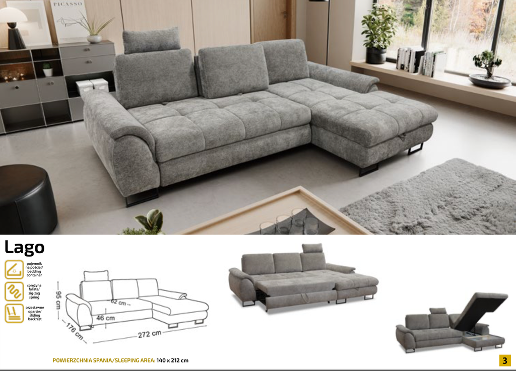 Colțar extensibil „Lago” – Import Germania 272 Cm / 176 Cm
