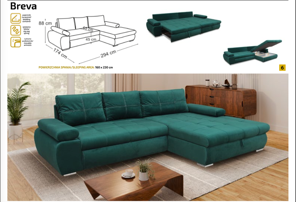 Colțar extensibil „Breva” cu ladă depozitare – import Germania 294 cm/174 cm