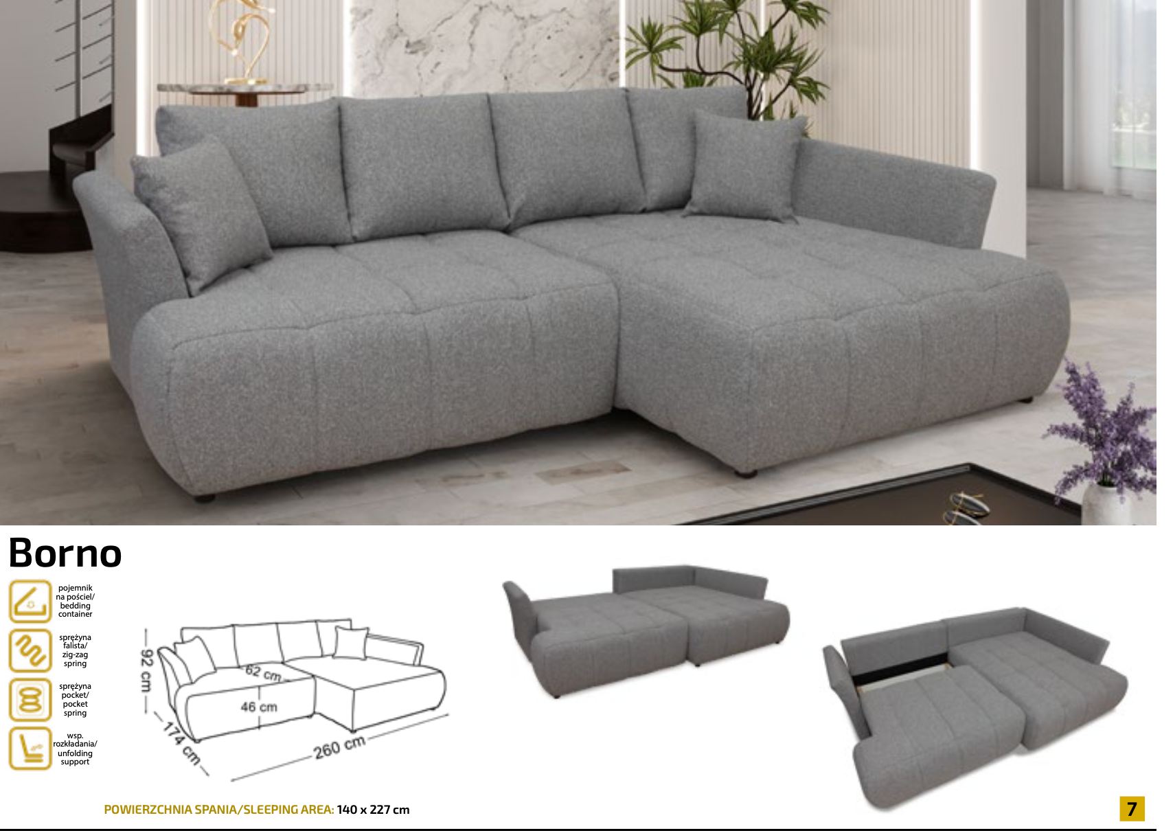 Colțar extensibil „Borno” cu ladă depozitare – 260 cm / 174 cm Import Germania