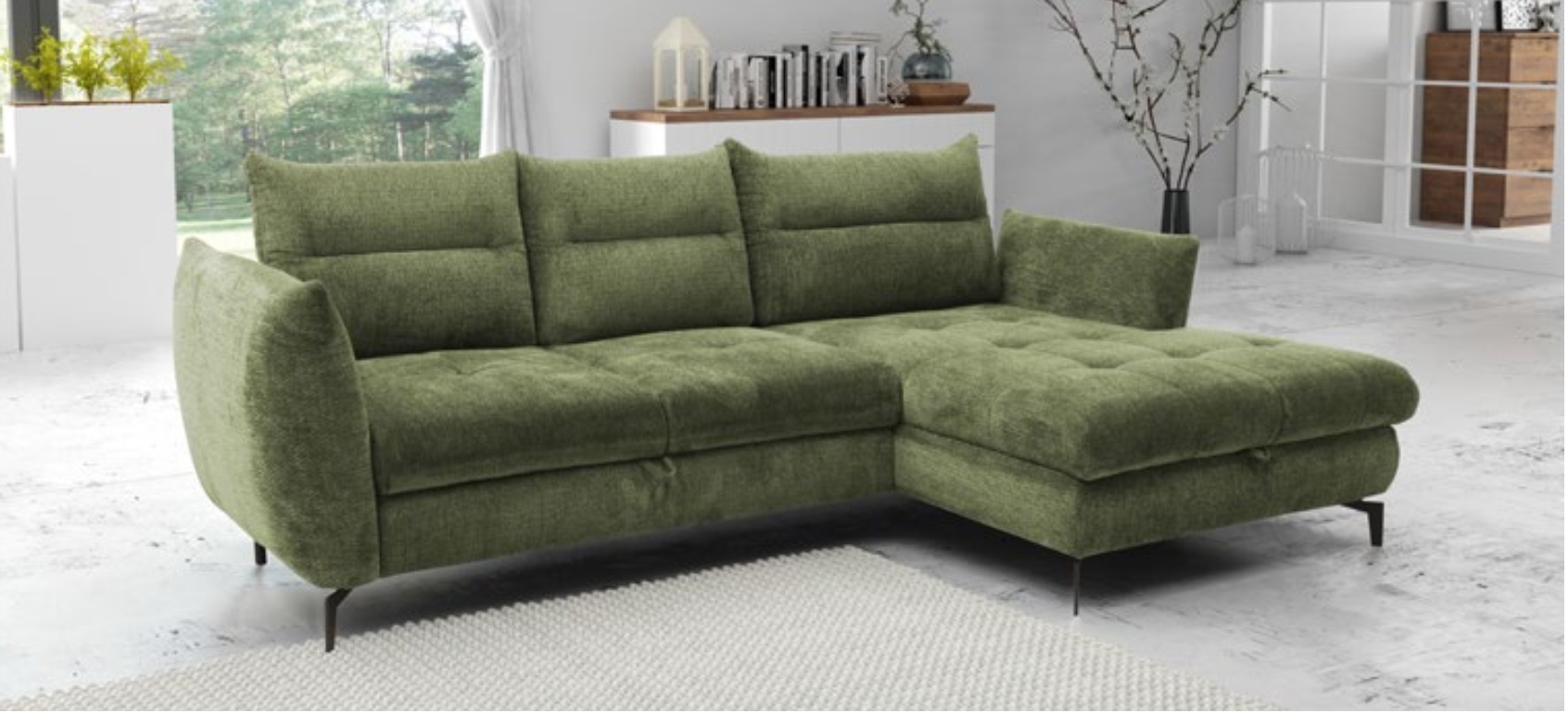 Colțar extensibil „Gomez” cu ladă depozitare – 265cm/160cm ; confort premium