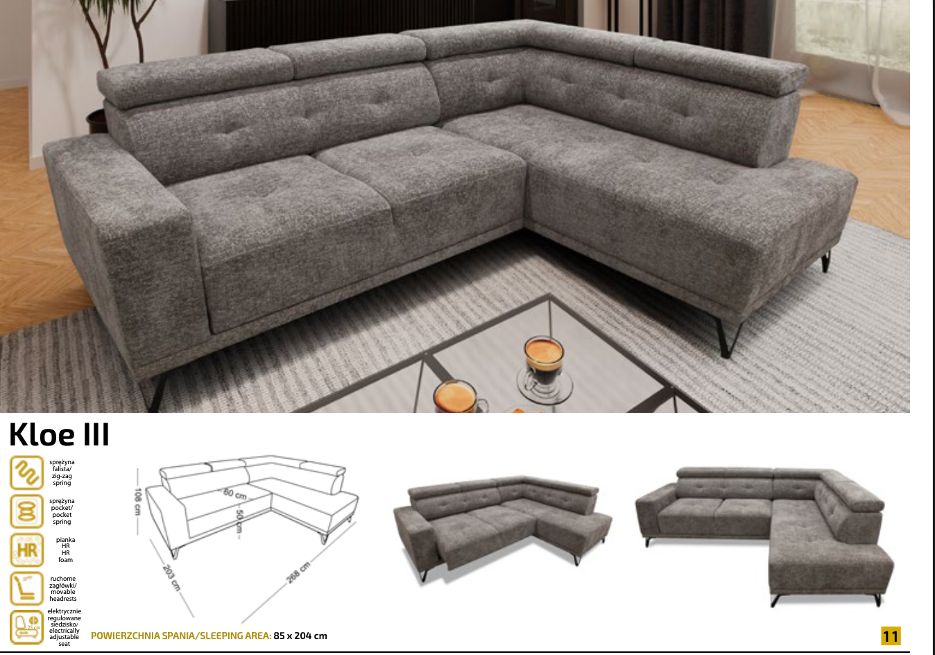 Colțar KLOE III Electric– Confort Premium & Design Modern 268 CM/ 203 CM